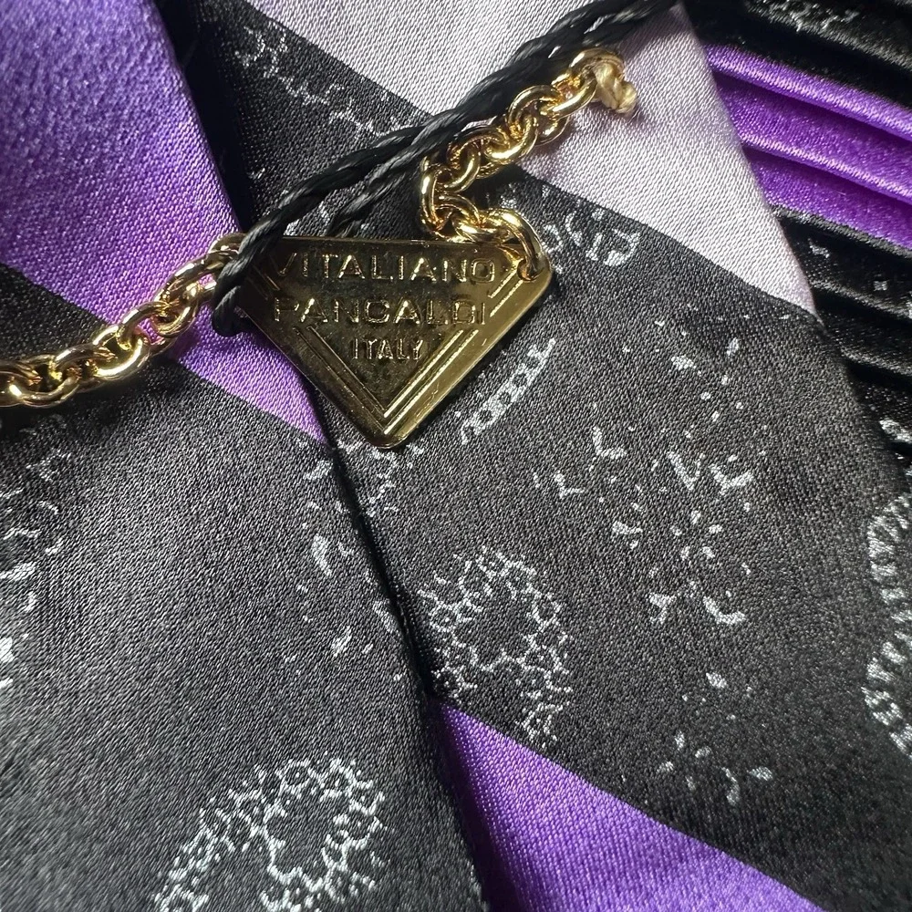 NEW Vitaliano Pancaldi men's purple abstract colorful 100% silk luxury tie NWT
